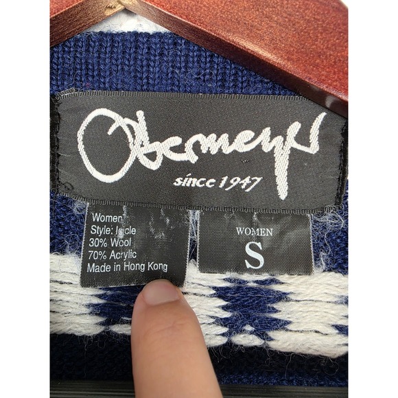 Obermeyer Vintage Womens Blue Fair Isle Nordic Winter Wool Blend Sweater Small - Picture 7 of 7